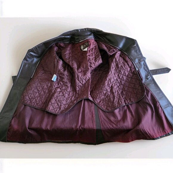 Vtg Cosa Nova Leather Trench Coat Men 36 Brown Belt Canada Quilted Remove Lining - Picture 12 of 16